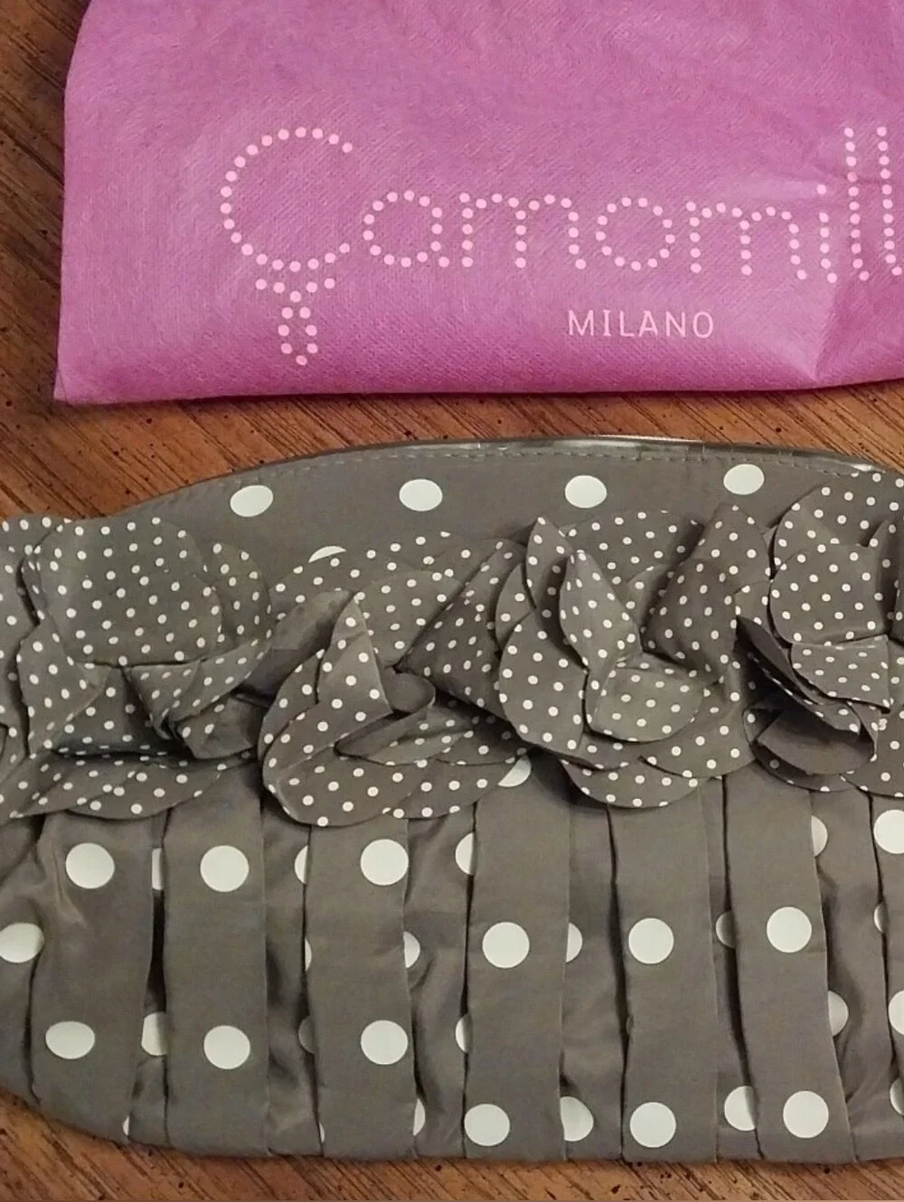 Camomilla MILANO Italy Brown With Polka Dot Floral Clutch